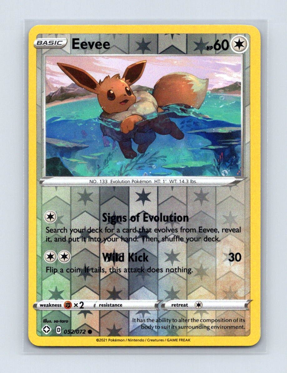 Eevee 052/072 Common Shining Fates Pokemon Reverse Holo Near Mint