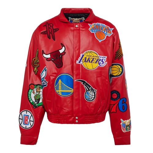 Jeff Hamilton NBA All Teams Collage Wielokolorowa skórzana kurtka ze skóry jagnięcej - Zdjęcie 45 z 53
