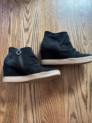 Sofft Siri Women's Waterproof Suede Ruched Wedge Bootie Black Size 7 1/2 M NEW