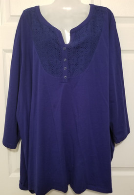 Catherine's Women's Top Blue Lace & Crisscross V-Neckline Design Size 4X 30/32