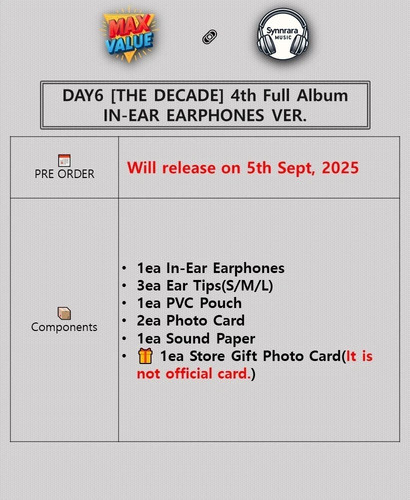 DAY6 THE DECADE 4th Album IN-EAR EARPHONES Ver/Earphones+Pouch+2 Photo Card+GIFT - Picture 2 of 15
