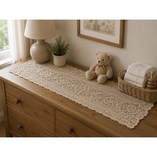 Vintage Lace Dresser Scarf Table Runner Floral Crochet Cottagecore 55x16