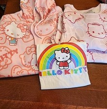 Hello Kitty SANRIO Pink Sweatshirt With Hood L Pink PJs XL  T Shirt L EUC Lot 3
