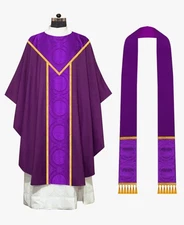 Violet Gothic Chasuble with Matching Stole - Priest Church Vestments