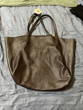 Kurt Geiger London Violet Metallic Pebbled Leather Tote Purse Hobo Olive