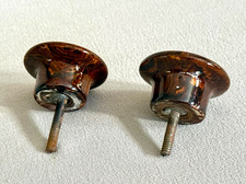 Coppia (2) rare antiche manopole estraibili per armadio o cassetto in ceramica Bennington - 2 pollici D