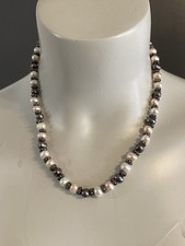 Silver Tone Real White  Black Pearl Jewelry Set Necklace  Bracelet