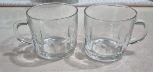 Vintage Arcoroc France 2 Clear Glass Coffee Espresso Cups mugs rectangle handle