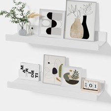 2 PCS White Floating Shelves Lip 16 Inch Wall Mounted Picture Ledge Wood
