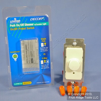Leviton RPI06-1LA Almond Push On/Off Preset 3-Way Rotary Dimmer Light Switch