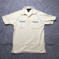 Vintage Royal Knight Polo Shirt Mens L Cream Terry Cloth Towel Blue Piping 70s