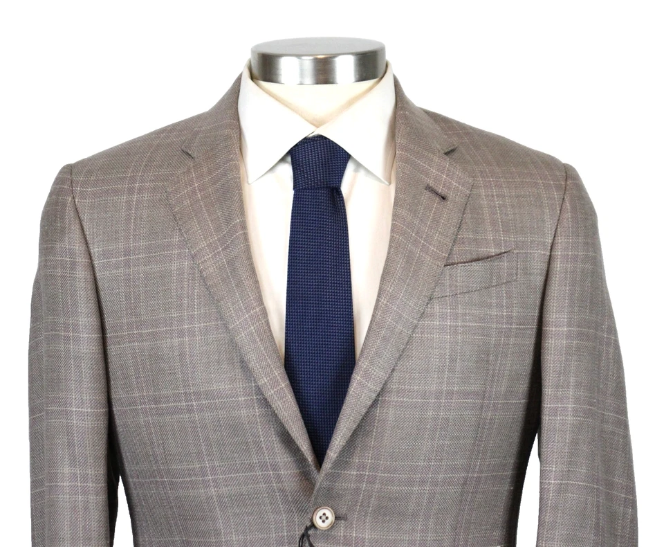 Blazer Emporio Armani 38 R Abrigo Deportivo Rosa Tostado Lana a Cuadros Seda Lino Línea G Foto 4 de 4