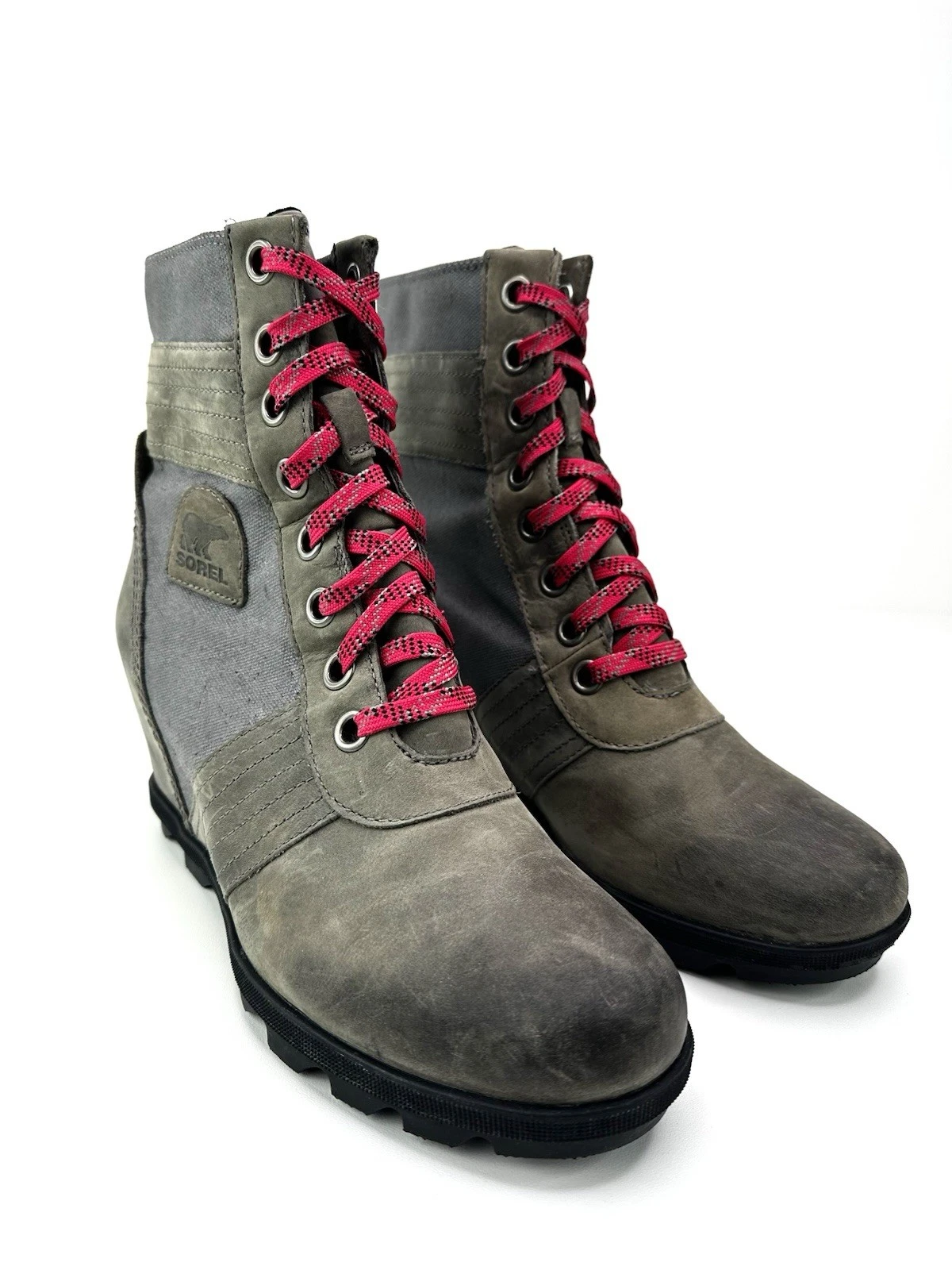 Sorel Leather Boots Women's 10 Gray Lexie Wedge Lace Up Outdoors Ski Camping