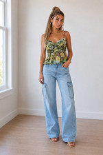 Vintage Y2K Fairycore Boho Silk Floral Babydoll Cami Sheer Romantic Top M