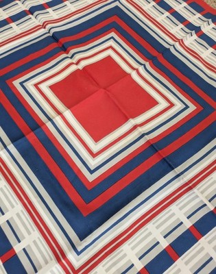 Vintage Retro 30'' geometrischer quadratischer Schal blau rot weiß