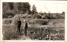 Vintage RPPC Fishing Stream Kodiak Alaska Real Photo Postcard 1940s? 50s?