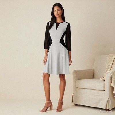 Karen Millen Abend Glam Midi Kleid Grau Schwarz Jersey 3/4 Ärmel Taschen Gr. 38