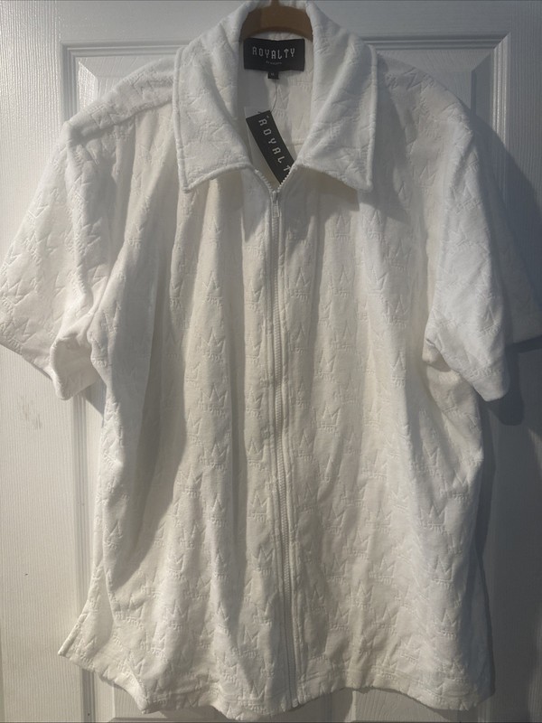 Royalty By Manuma Mens Size XL NWT! White Terry Full Zip Short Sleeve Jacket!