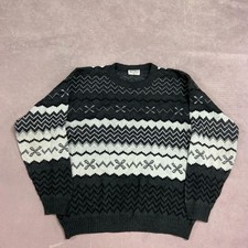 Vintage Abstract Knitted Jumper Patterned Grandad Knit Sweater Men's M