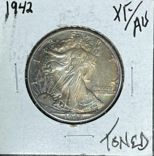 1942 WALKING LIBERTY SILVER HALF DOLLAR~ XF/AU TONED ~NICE COIN~ 90% SILVER