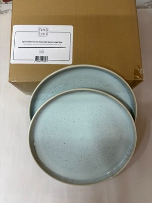12er Set Speiseteller Pure Living Ibiza light beige-blau Teller Essteller 26,5cm