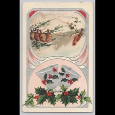 Antique Postcard Wishing You a Merry Christmas Birds Holly 1908 Battlefield MO