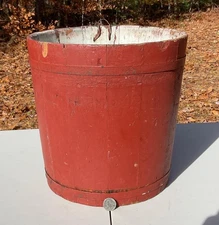 Antique Wooden Sap Bucket Old Worn Brick Red Prim New England 12" H