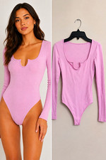 Abercrombie Fitch Pink Long Sleeve Bodysuit Size XS Solid Stretch color Pink