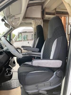 Fiat Ducato Camper Sitzbezüge 1+1 Dunkelgrau Stoff mit hellgrauen Einsätzen