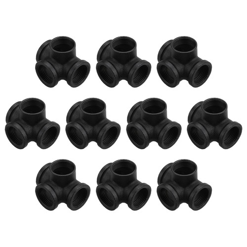 10 Pcs 4-Way Iron Pipe Connectors, 3/4" Side Outlet Elbow Corner Pipe Fitting