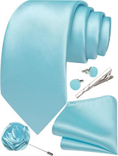 Solid Color Ties for Men Silk Satin Necktie and Pocket Square Cufflinks Tie Clip