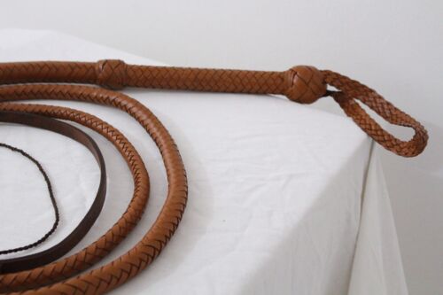 8 Ft BullWhip Indiana jones style Genuine Leather, Tan brown, real Bull Whip - Picture 4 of 7