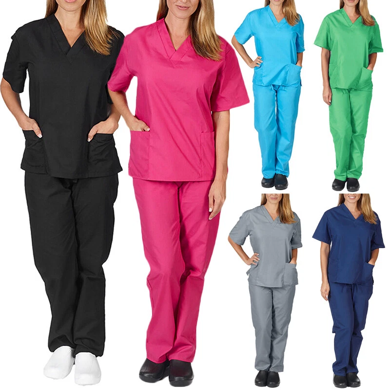 Unisex Uniform Set Jogger Scrub V-Neck Top Men Women Nursing Medical  Workwear