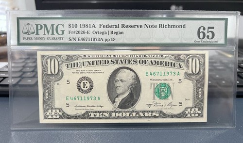 1981 $10 Federal Reserve Note PMG 65 Gem Uncirculated Birthyear ****1973 (AE) - Picture 4 of 4