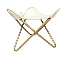 Indian Handmade White Leather Ottoman - Triangle Living Room Footstool PL2-108