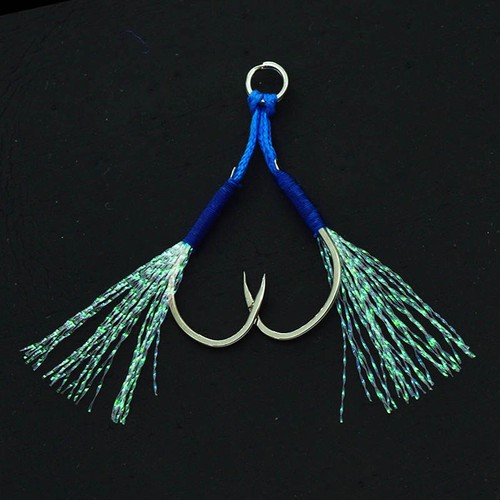 20 Pairs Metal Jig Assist Double Hooks Thread Feather Slow Jig Saltwater Hook - Picture 11 of 13