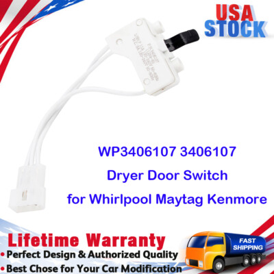3406107 Dryer Door Switch for Whirlpool, Admiral, Amana, Crosley, Estate, Inglis