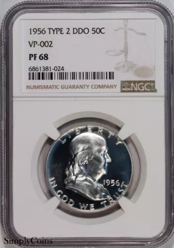1956 DDO VP-002 Franklin Half Dollar NGC PF68 PROOF PR68 DOUBLED DIE OBVERSE