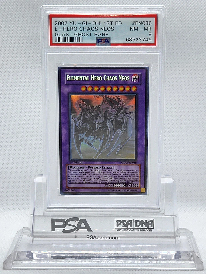 YUGIOH 1ST ED GLAS-EN036 ELEMENTAL HERO CHAO NEOS GHOST PSA 8 NM-MT #68523746 - Image 3 of 4
