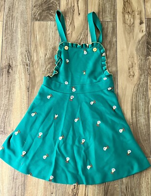 Vintage Green Emerald Jumper Flared Overall Dress 12 by Aileen Embroidered  | eBay