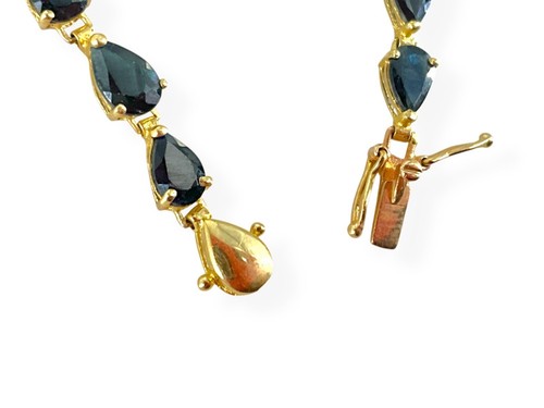 10k yellow gold blue sapphire tennis bracelet - Picture 3 of 12