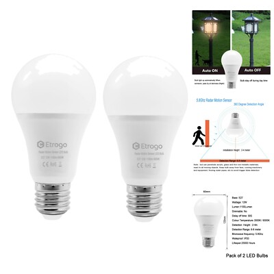 LED Bulb Motion Sensor E27 12 W1100M Warm White 3000K with Radar Motion Senso...