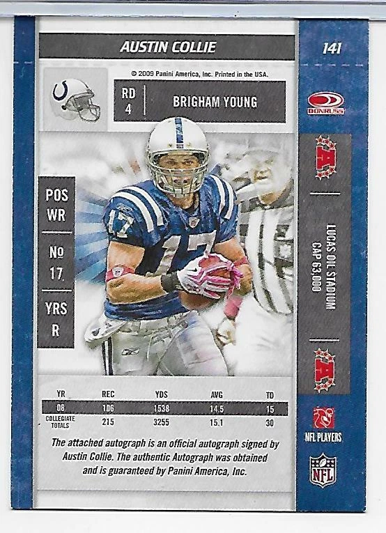 2009 Panini Playoff Contenders Rookie Ticket Austin Collie, Auto, #141 - Image 2 of 2