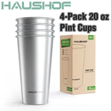 HAUSHOF Pint Cup 4 Pack 20 oz Stainless Steel Cups Stackable Metal Drinking Cups