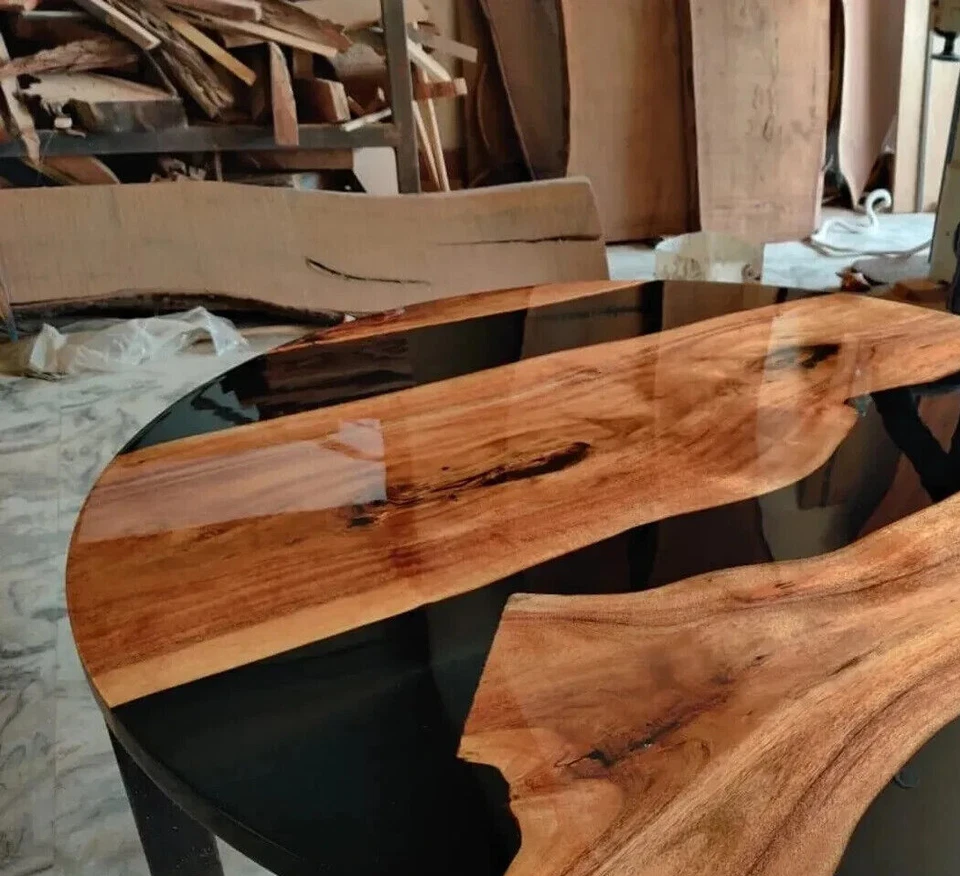 Round Epoxy Resin Center Sofa Coffee Table, Kitchen Slab Table, Wood Epoxy Table - Image 3 of 3