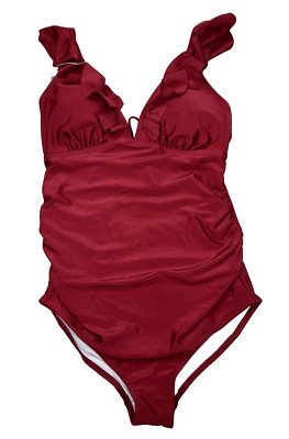 Summer Mae Damen Bauchweg Badeanzug mit Rüschen V-Ausschnitt Monokini  Große S