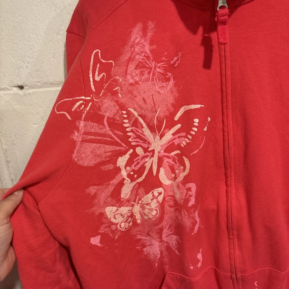 Just My Size Fleece Jacket Full Zip Pink Butterfly Print Pockets Size 1X 16W - Image 2 of 4