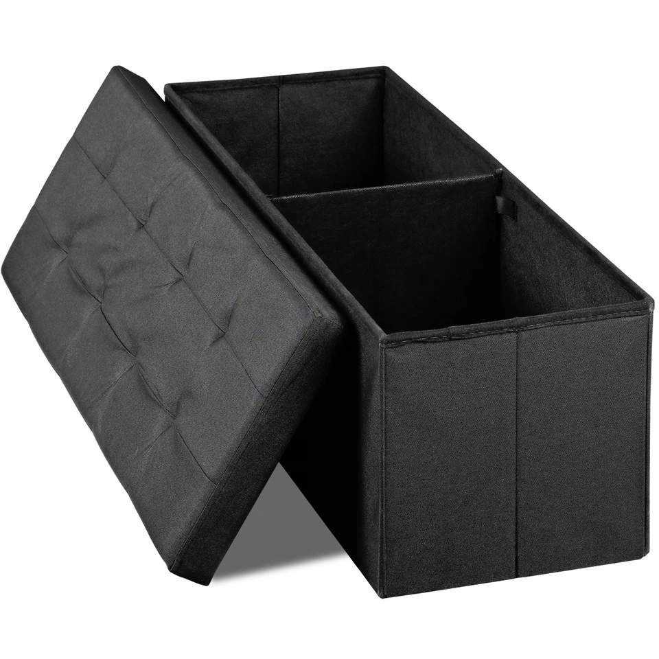43Inch Folding Ottoman Storage Bench Chest Footrest Long Box w/Padded Seat Black - Image 4 of 4