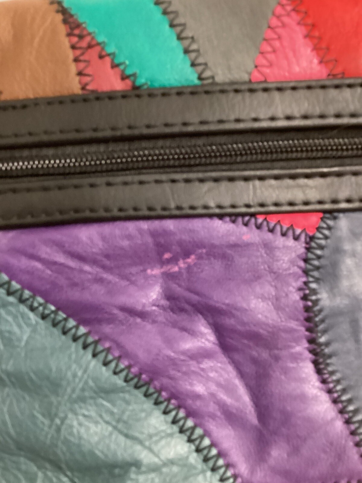 Large Patchwork Leather Vintage Handbag Grunge Pu… - image 6