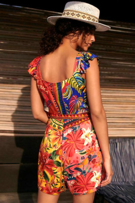 Anthropologie Farm Rio Dulcinea Romper Floral Tropic Mosaic Patchwork Size S NEW